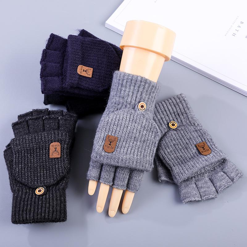 Men's winter fingerless gloves with lining and insulation, suitable for office work, study, and cycling