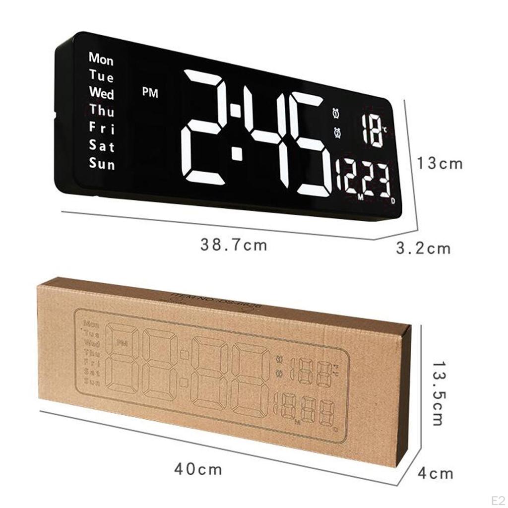 15'' Large Wall Clock Modern Mute Temperature W/ Calendar Clocks Memory Function Study Room Bedroom