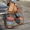 Großformatige Ethnische Stil Freizeit-Flachschuhe – Bunte Schnür-Graffiti Low-Top Canvas-Schuhe mit Holzmaserung Dicke Sohle für Damen