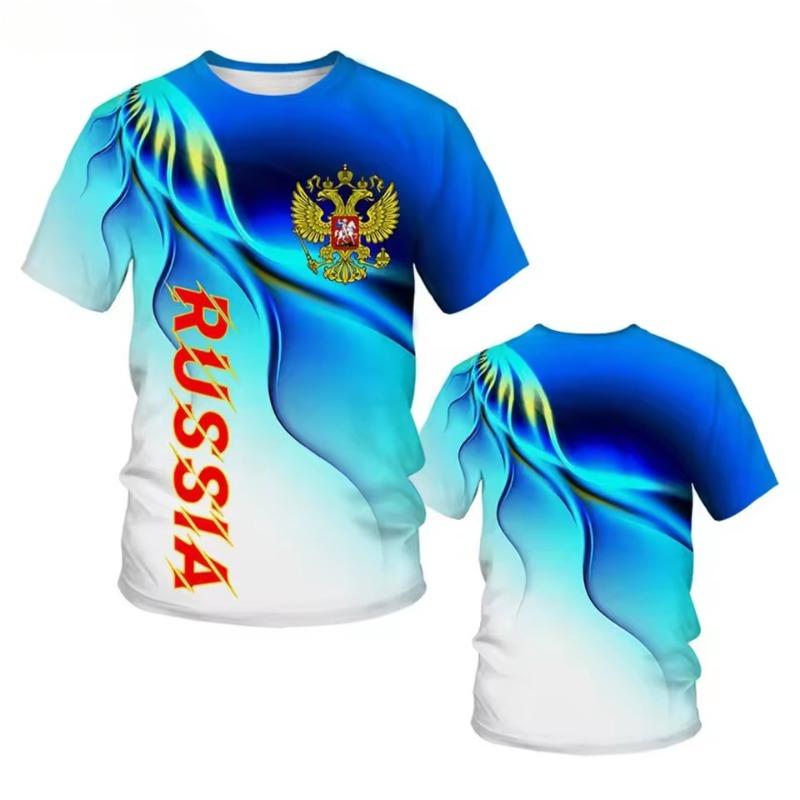 Men's T-Shirt 3D Russia Flag Printing Military Short Sleeve O Neck Loose Pullover Streetwear Outdoor Tops Tee Oversized Clothing
