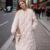 Design Sense Diamond Grid Medium Long Loose Cotton Jacket 2026 New Winter Women's Contrast Hooded Long Parkas Women's Coat