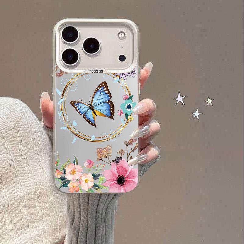 Trendy Personalized Butterfly Flower Phone Case for iPhone Models 13-17 with Bracket iPhone XS