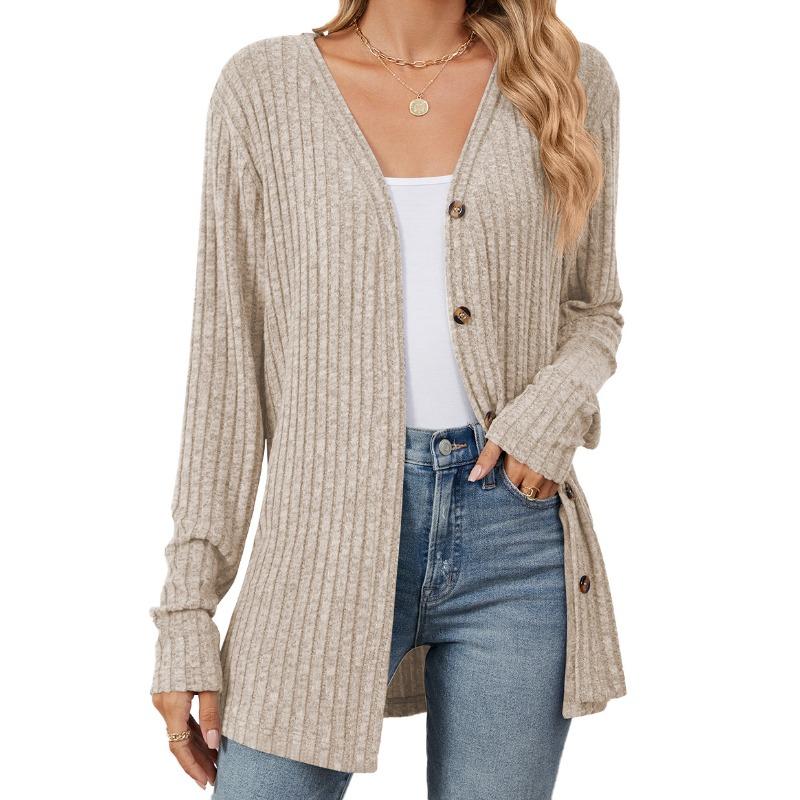 Damen Bluse Herbst Langarm Button Up Cardigan Strick Gebürstet Tops