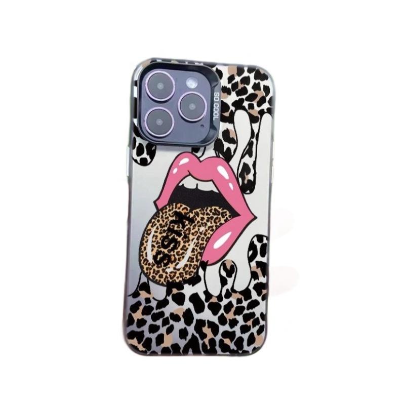 European American Leopard Print Lips Laser Cut PC Mobile Phone Case iPhone 16Pro 11X Plus 11Xsmax/Plus Protector
