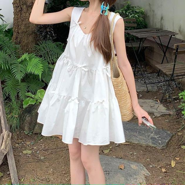 Мини-платье без рукавов с оборками L белый