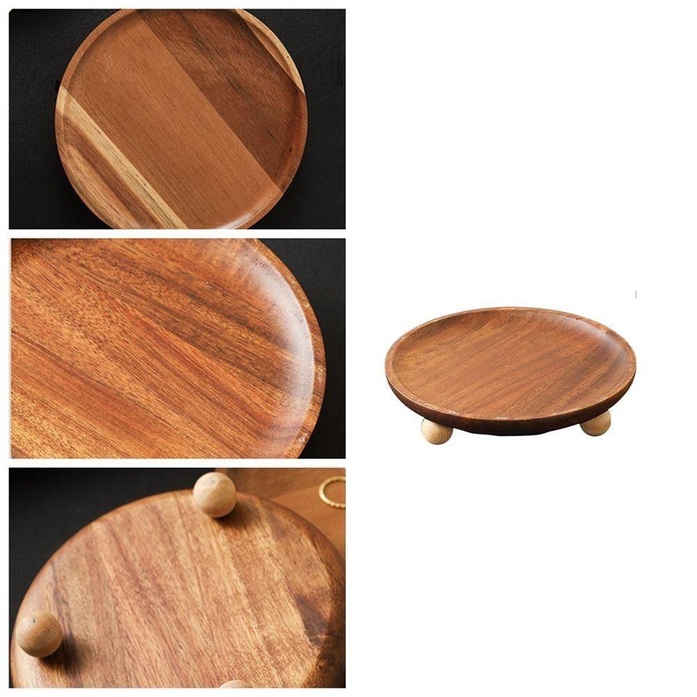 Retro Wood Pedestal Stand Portable Tea Coffee Plate Easy To Use Serving Platter Table Decoration
