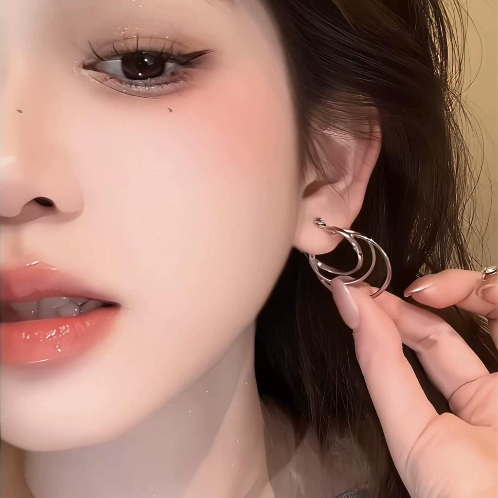 Fashion Punk Metal Multilayer Silver Color Hollow Round Geometric Hoop Earrings For Women Girl Party Jewelry Gifts Accessories