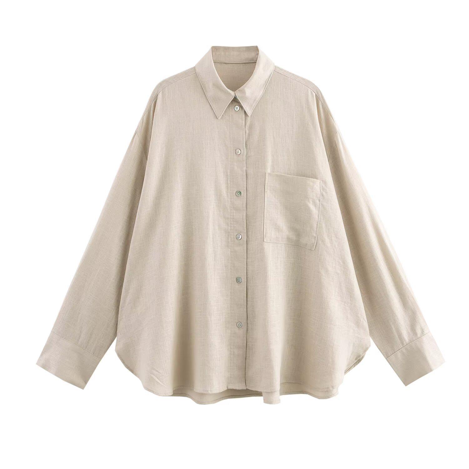 

2025 Весна Женская Европейская и Американская Мода Рубашка с Лацканами и Длинным Рукавом - Свободный Крой Small хаки