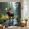 Moose In Forest Stream Shower Curtain Wild Animal And Pine Trees Print Polyester Bath Curtain With 12 Hooks For Nature Decor