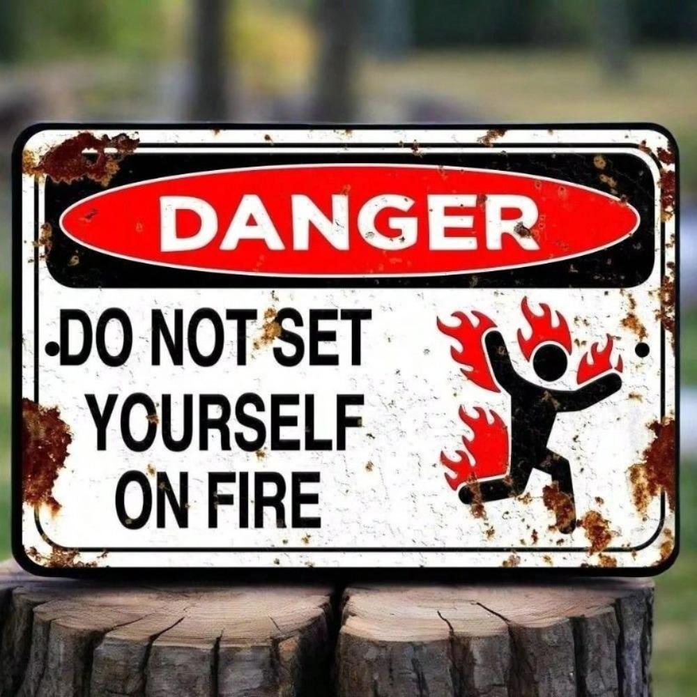 Metal Poster Wall Art Danger Sign Fire Warning Living Room Decor