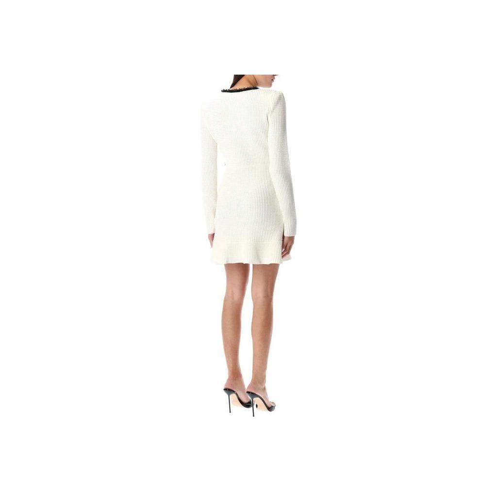 Self-Portrait Solid Color Pocket V-Neck Short Sleeve Dress Women dresses White RS25087SW-WHITE
