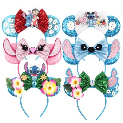 Disneyland Dumbo Mickey Ears Headband Stitch Sequin Bow Hairband Girls Boys Festival Party Cosplay DIY Hair Accessories