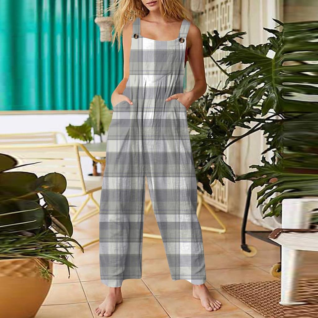 Women's Casual Jumpsuit Sleeveless Gradient Stripe Printed Cotton Jumpsuit