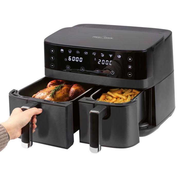 Friteuse à air chaud air fryer 9l double compartiement 2700w proficook pc-fr1295h-noir