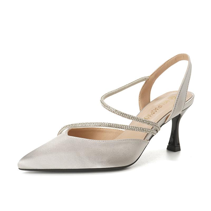 

Версия из овчины, сандалии-мешки на голову для женского лета, новые, с тонкими лентами, атласные, с острым носком, маленькие ароматные, со стразами, туфли-стилеты на высоком каблуке для женщин 40 серебряный