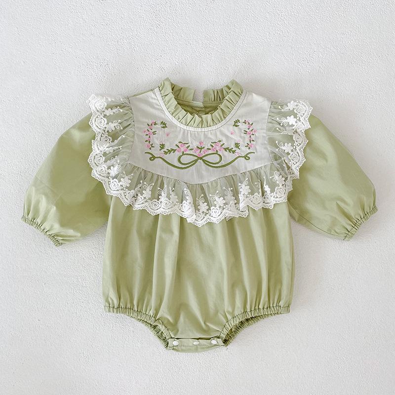 

Стильный комбинезон для девочки с кружевной вышивкой, с длинным рукавом Size 90