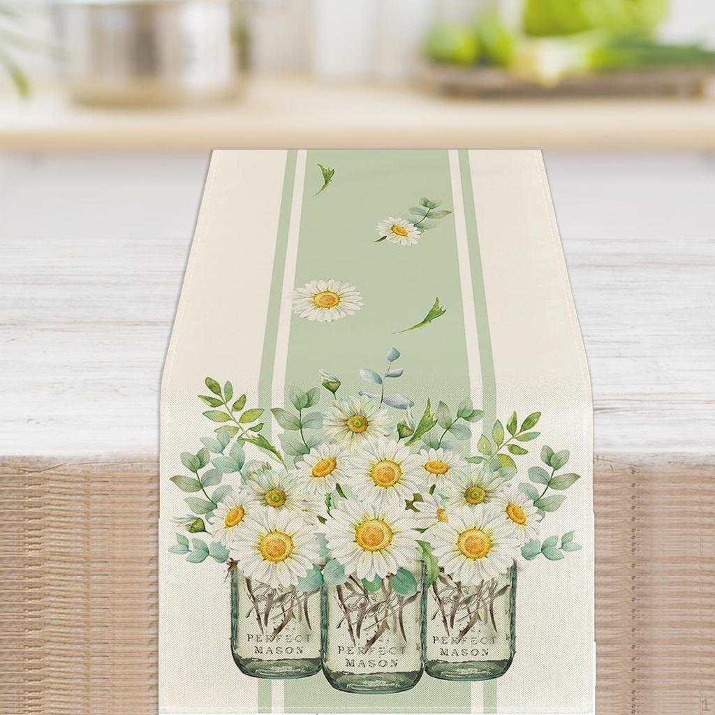 Decorative Floral Pattern Wearable Seasonal Spring Burlap Table Runners for Easter Dining Room