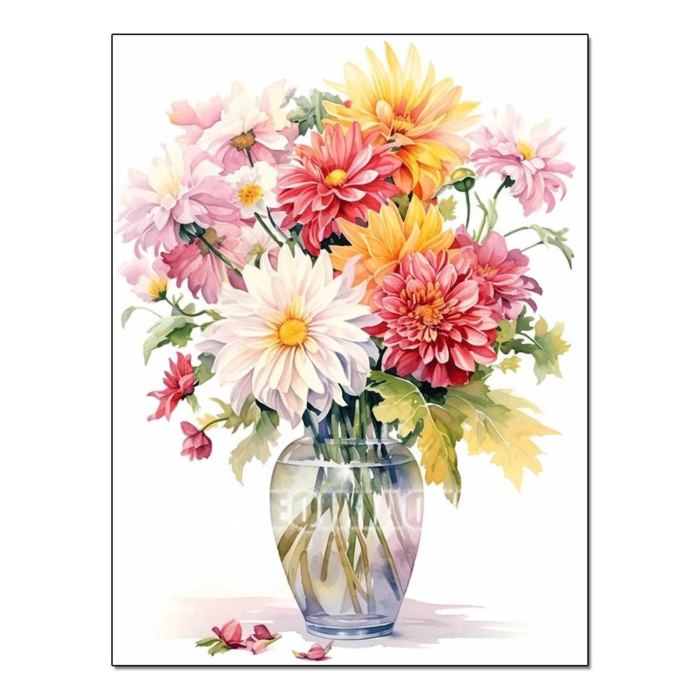 Full Flower Series Diamond Painting Tulip Daisy Diamond Mosaic Embroidery Art Watercolor Picture Handmade Home Decoration Diy