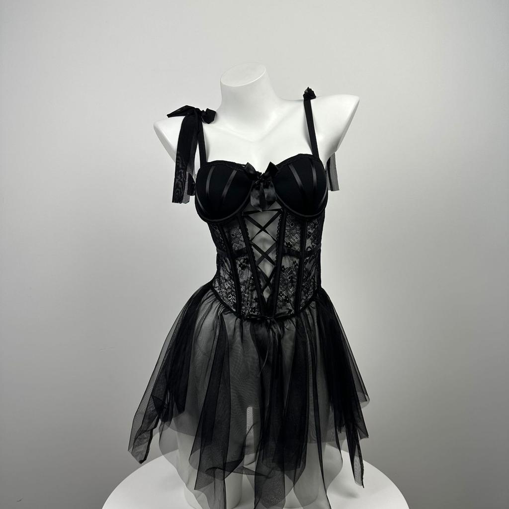 Sex underwear pure desire wind mesh perspective plus chest pad steel ring gathering sling 9216