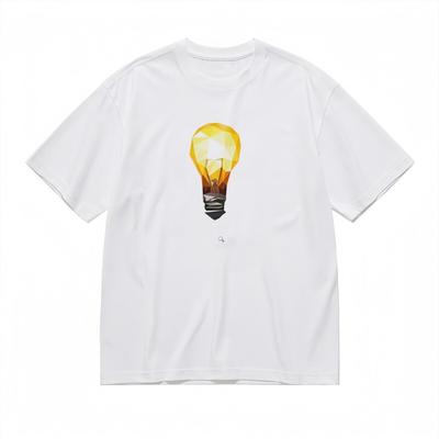 Men's Trend Classic T-Shirt Gradient Color Geometric Lamp Print White Cotton Tee