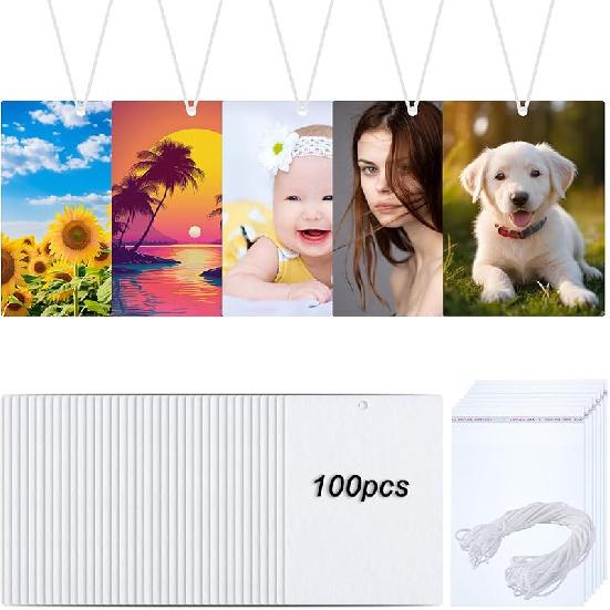 Maitys 100 Pieces Sublimation Air Fresheners Blanks Sheets DIY Felt Air Freshener Rectangle Fragrant Sheets With 100 Pieces Bags And Rope For Car And