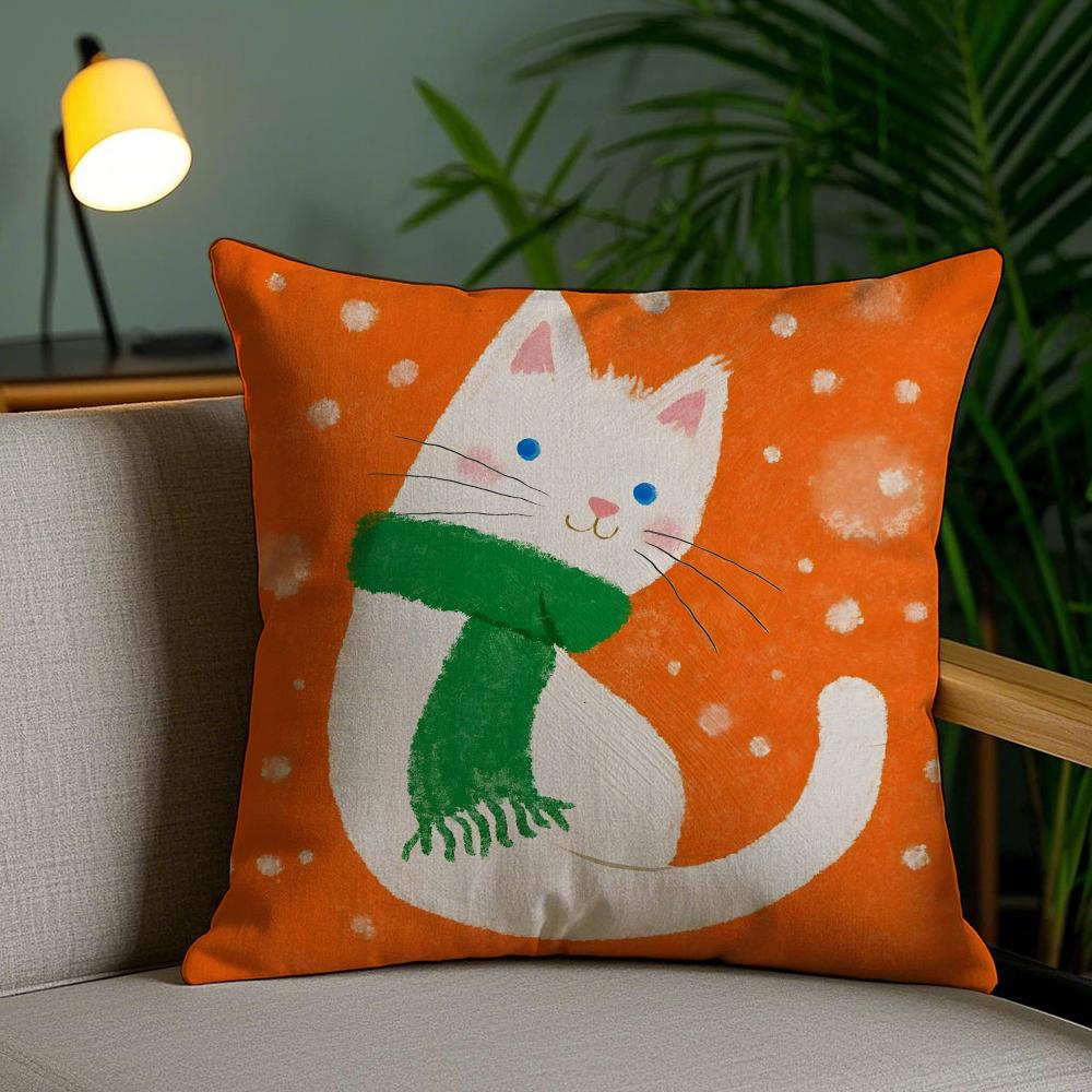 Cat Cute Cushion Cover Soft Short Plush Double-Sided Printing Home Decor Machine Washable Pillow Case Gift
