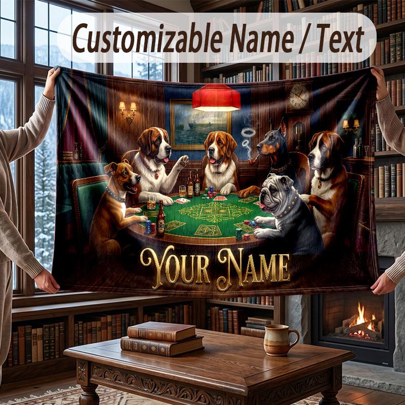 Dog Theme Throw Blanket Custom Name Text Personalized Blanket Soft Cozy Blanket for Home Sofa Bed