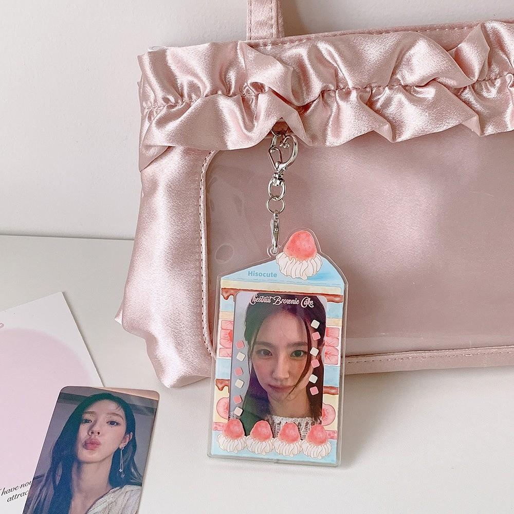 Acrylic Kpop Photocard Holder Keychain 3 Inch Cake Dessert Shape Campus Card Protective Case Transparent