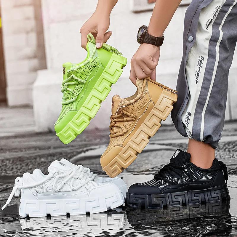 2025Mens Fashion Luxury Casual Sneakers Comfortable Thick-soled Shoes Designer Height Increasing Fashion Breathable Sports Shoes