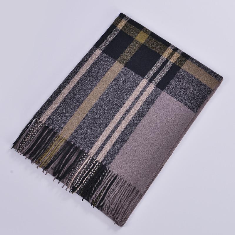Autumn and Winter Fringed Double-sided Scarf Classic Fashion Color Plaid Warm Scarf Autumn and Winter Cashmere Scarf