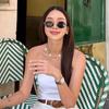 Metal Edge Retro Oval Sunglasses Women'S Advanced Sense Uv Protection Photo Sunglasses
