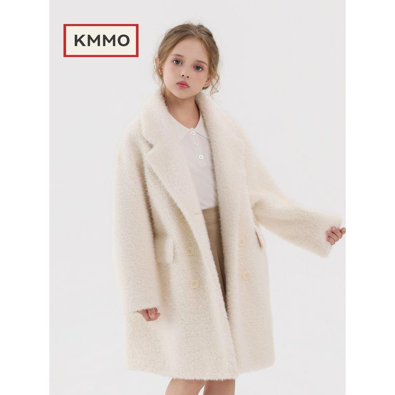Kmmo Imitation Mohair Mid-Length Coat 2025 Autumn and Winter New Children's Clothing Popular Girls' Fur Coat Thickened