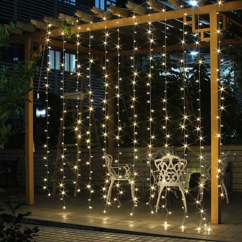 3x3M 300LEDs Curtain Icicle String Light with Tail Plug for Christmas Outdoor Decoration EU Plug