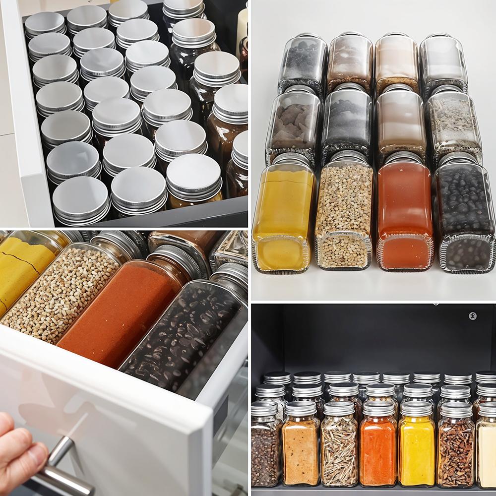 12PCS Glass Spice Jar Set, 120ml Square Seasoning Storage Bottles with Shaker Lids, Includes Pen, Stickers, Funnel, Kitchen Storage Organization Set