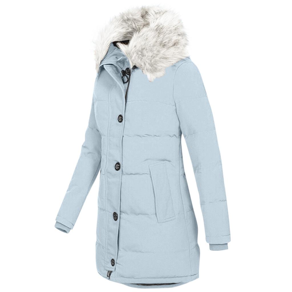 Women's Fashion Casual Pocket Solid Color Long Sleeve Thickened Warm Down Jacket Top