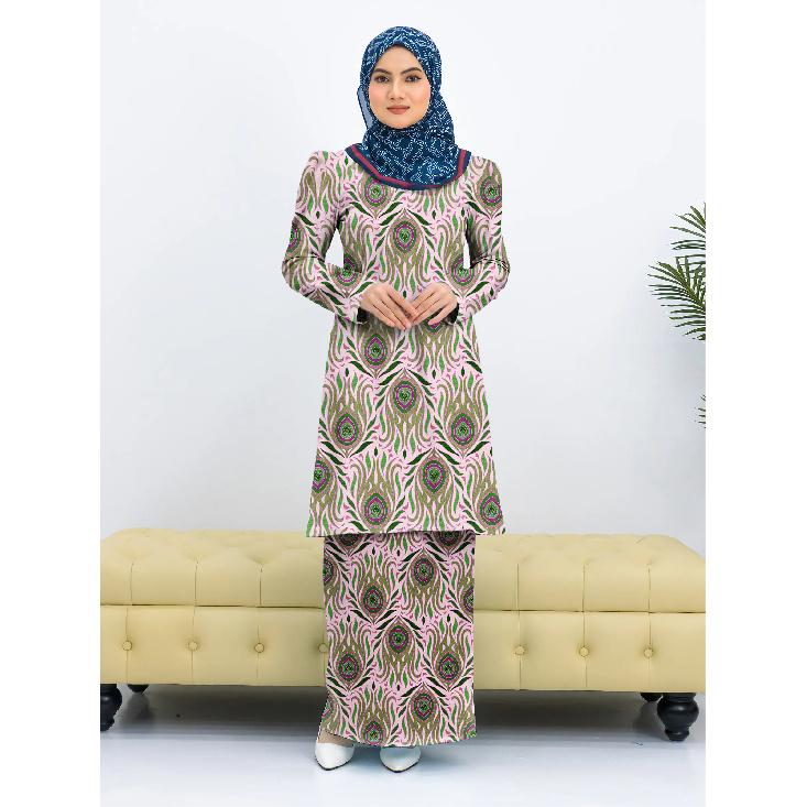 Eid floral palis print stylish long gradient modern kurang pahang ladies casual muslim suit comfortable ladies two piece suit