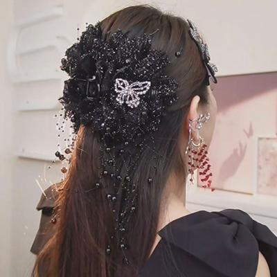 Peony Feather Tassel Hair Claw Women Girls High Cap Bone Design Hairpin Sturdy Shark Clip