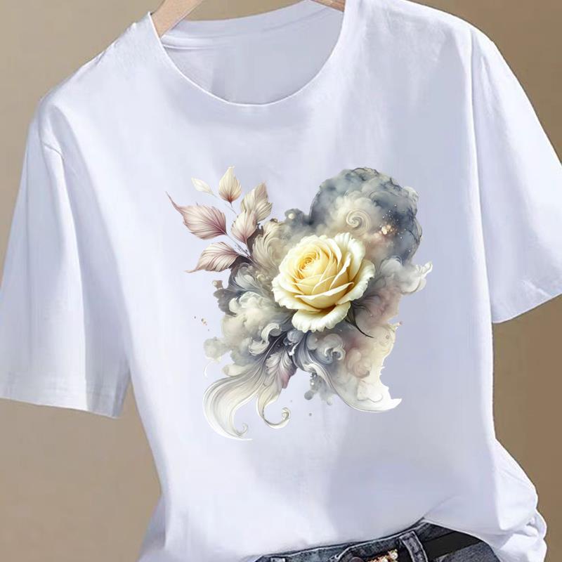 (Asian Size) Women printing Fashion Tee love heart flower cute Top Clothing T Shirt Woman Print Female Short Sleeve Graphic T-shirts