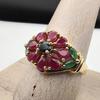 Retro Fashion Rose Red Flowers Paired with Green Leaves Synthetic Zirconia Women's Rings Banquet Parties Jewelry Accessories