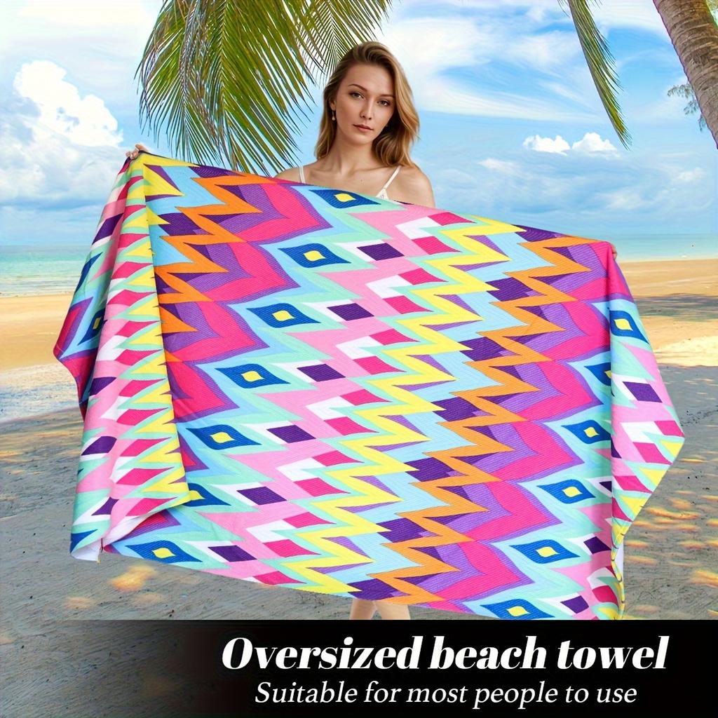 Colorful Diamond Beach Towel, Vibrant Geometric Pattern Art Quick-Dry Sand-Free Microfiber Bath Towels for Yoga, Swim and Travel