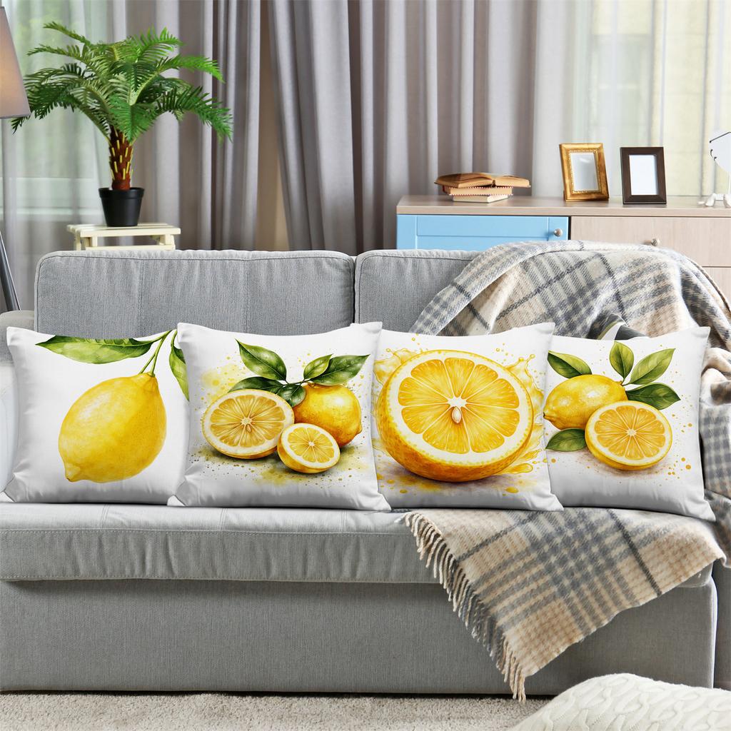 Lemon Slice Juice Pattern Digital Printing Pillow Cover Short Plush Suitable Living Rooms Bedrooms Sofas Throw Cushion Cover