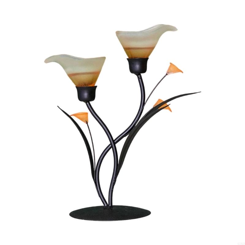 62KD Artistic Glass Floral Candelabra Iron Stable Table Decors Centerpieces Candlestick for Weddings Anniversaries Parties