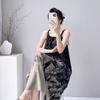 Cotton silk summer bohemian print suspender dress women's ethnic style retro loose medium and long vacation dress
