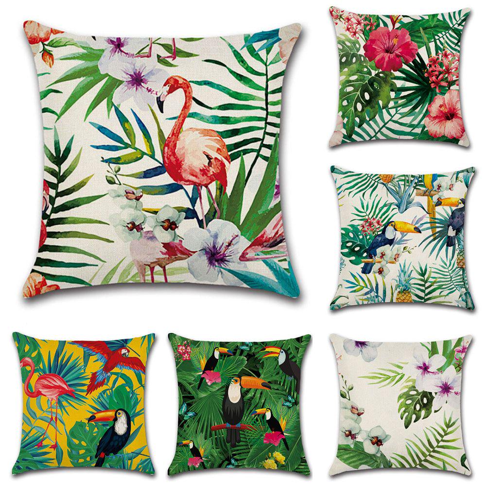 Waist Home Flamingo Bird Throw Pillow Case Bedroom Decoration Green Leaves Printed Cushion Cover