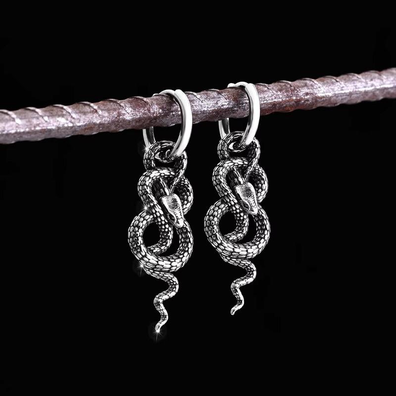 Personality Punk Sliver Color Animal Snake Pendant Dangle Earrings Necklace Set for Men Women Gothic Halloween Party Jewelry