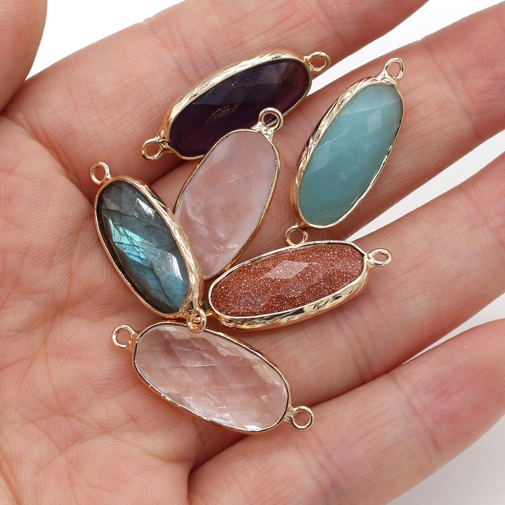 1/5 buc, Pandantiv Cristal de Vindecare Reiki Conector Oval, Energie Piatră Naturală Ametist Gemă Farmec Conector pentru Confecționare Bijuterii DIY Colier Brățară