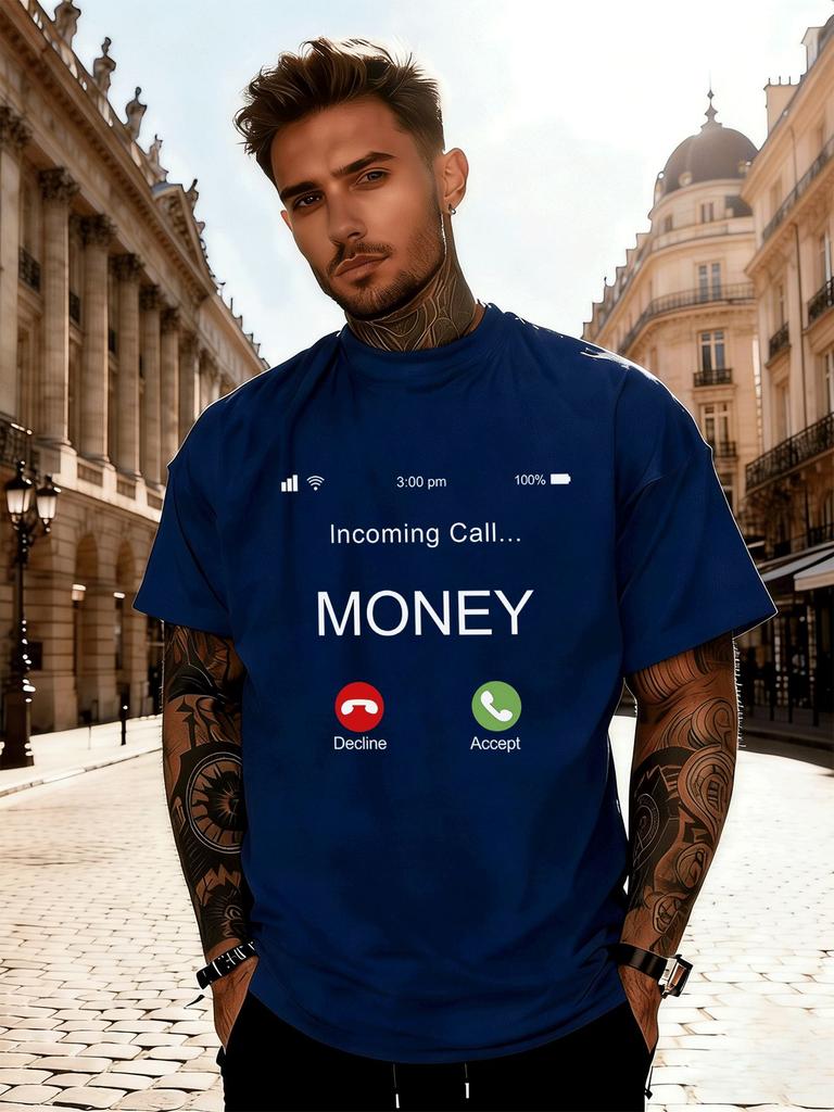 Unisexs Red Tee Money Incoming Call Graphic Print Short Sleeve Loose Casual Summer Street Basic Top For Adult Male Daily Daily Wear