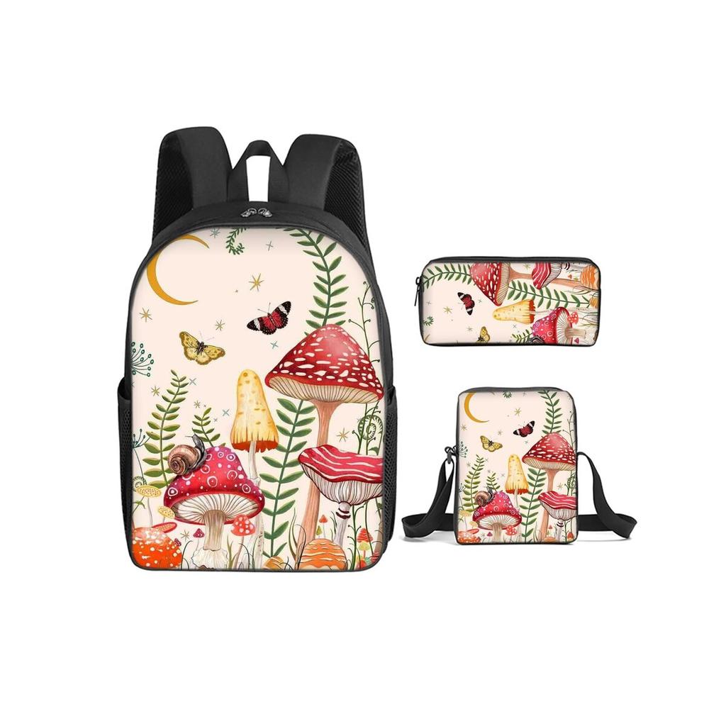 Coccinella Fiore Fungo Set da 3 Pezzi Zaino con Borsa a Tracolla, Astucci per Ragazzo/Ragazza Miglior Regalo Cartoni Animati Zainetti Scolastici per Studenti