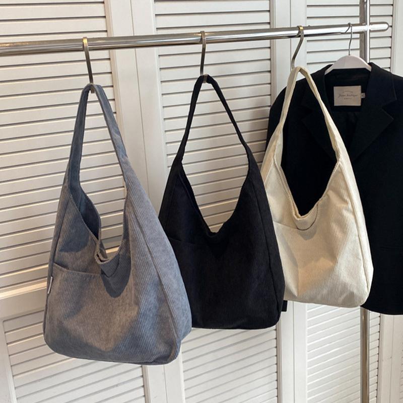 Women's Large Capacity Corduroy Tote Bag Minimalist Everyday Purse with Zipper Closure, Spacious Work, , Travel Handbag