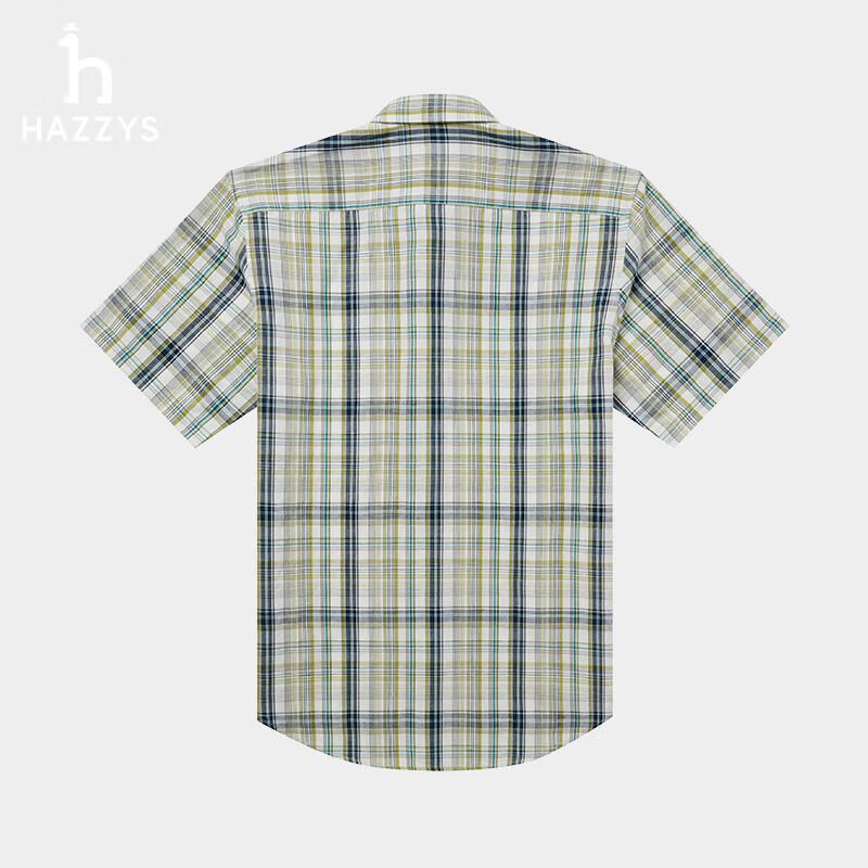 HAZZYS Men's 2025 Summer Plaid Cotton-Linen Short Sleeve Shirt